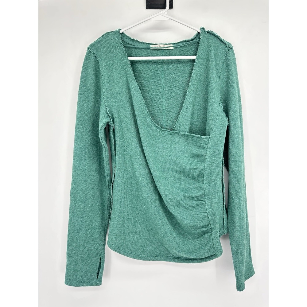 Free People We The Free Like A‎ Boss Wrap Knit Top XL Green Boho Cottagecore
